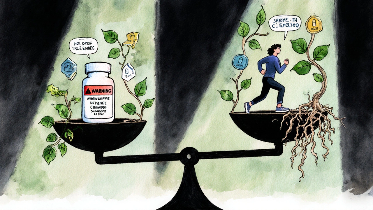 A balanced scale weighing benzodiazepines against therapy and exercise, symbolizing safe choices.