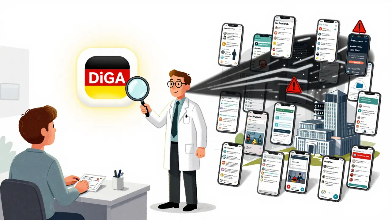 Comparison of regulated DiGA app vs chaotic unregulated mental health apps