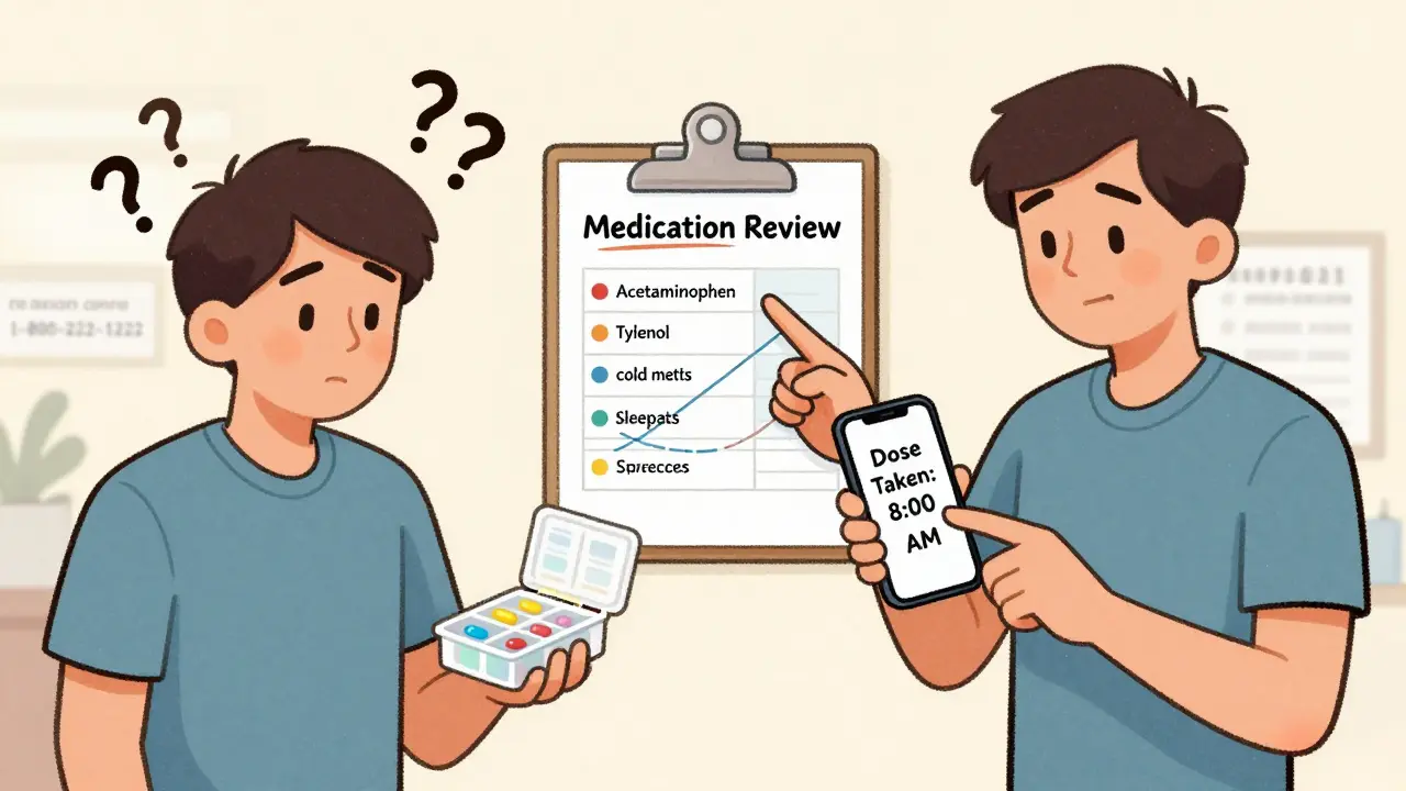 Split scene: person puzzled over empty pill box vs. confident with filled organizer and phone reminder.