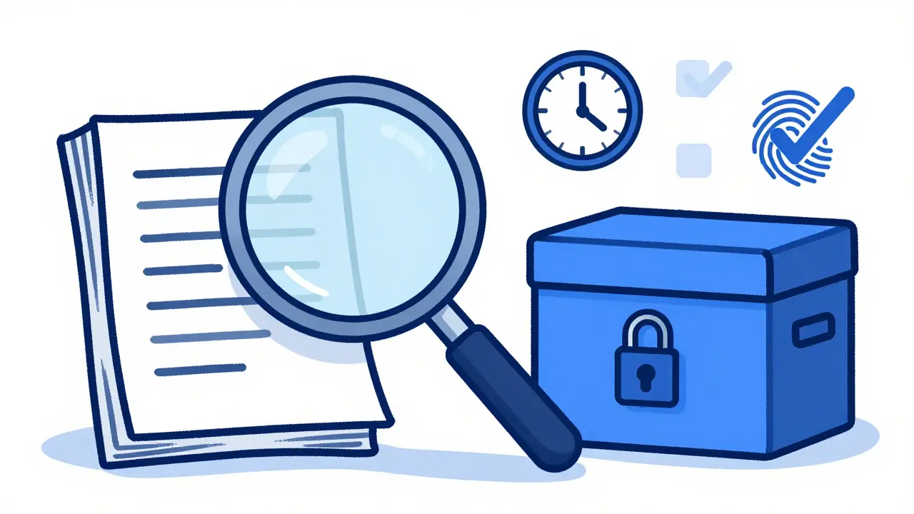 Illustration of paper logs next to digital secure lockbox