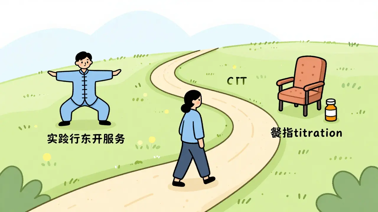 A path to wellness featuring Tai Chi, therapy, and medication for fibromyalgia management